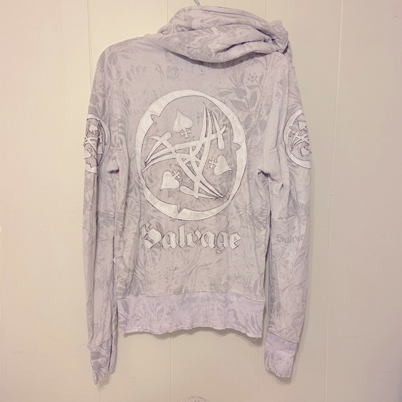 NIP Buckle Salvage Sun Spade Leather Patch Zip Front Hooded Lt Gray Khama Jacket - Picture 10 of 12